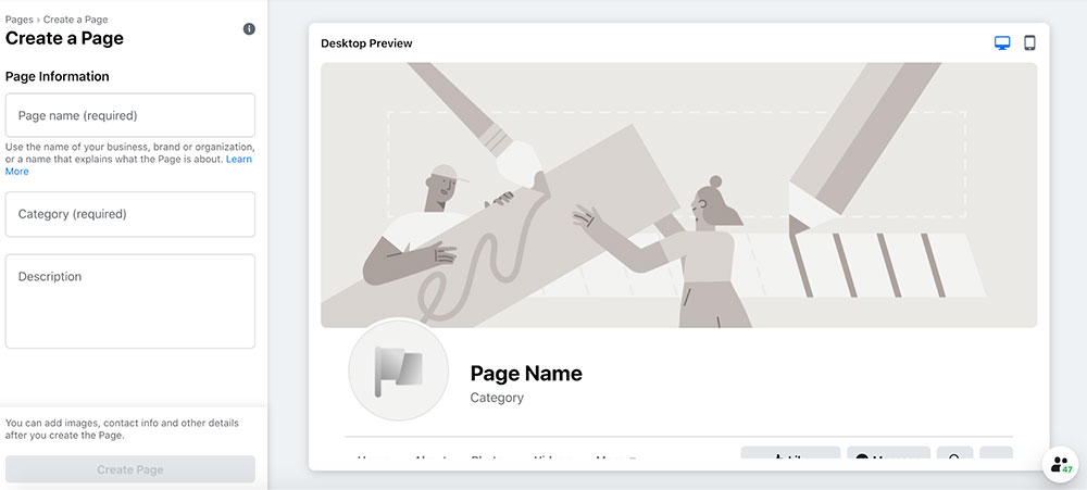 Create a facebook page