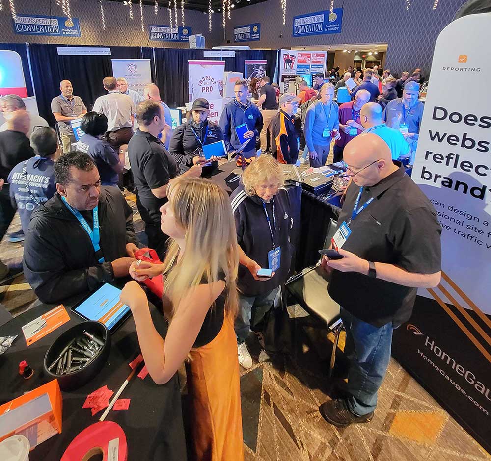 Overhead view of the HomeGauge booth at the InterNACHI Professional Inspectors Convention 2023