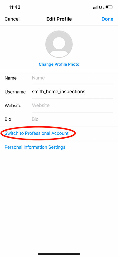 Switch to professional account