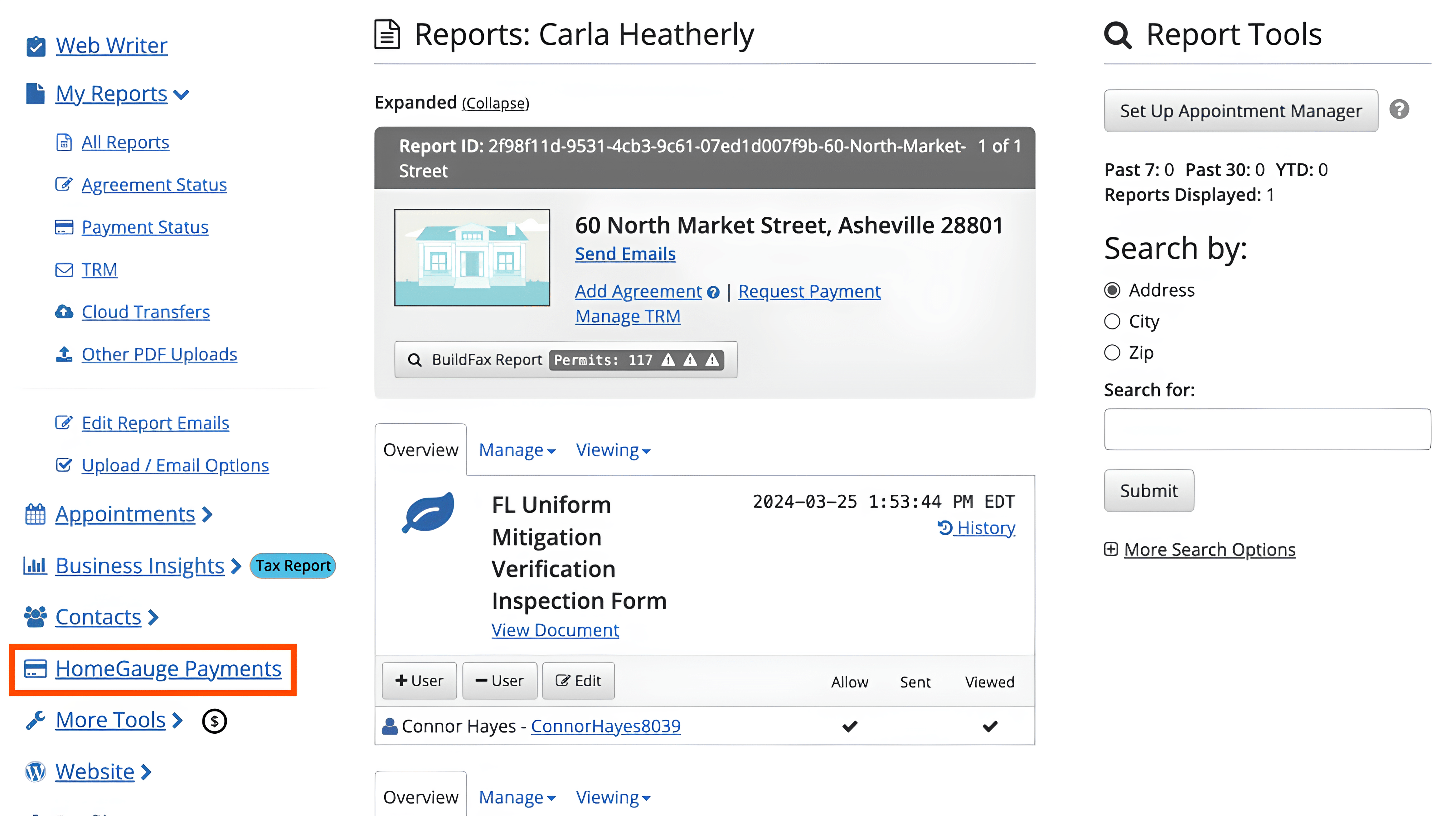 homegauge payments inspector dashboard