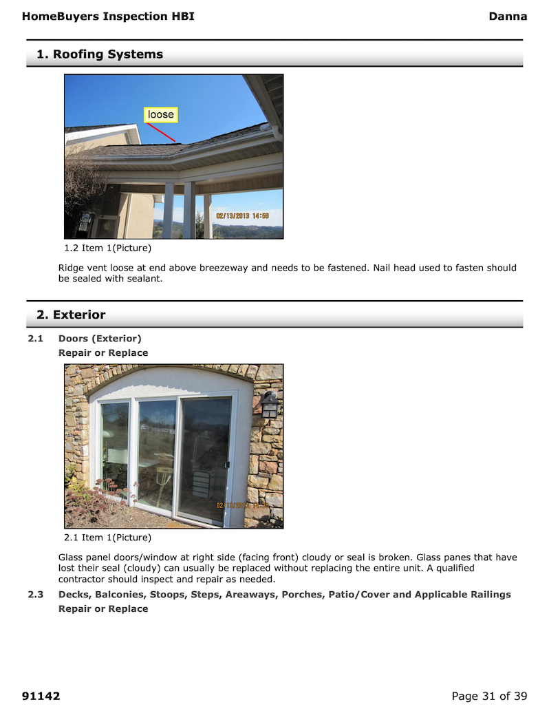 inspection report issues
