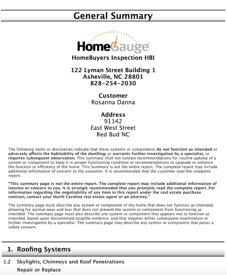 general inspection summary